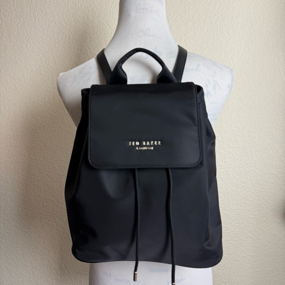 Ted Baker Backpack Black Nylon‎ Rucksack Gold Accent Drawstring Brand New - Picture 13 of 16